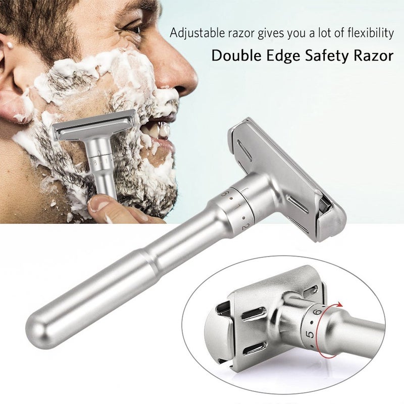 River Lake Travel Double Edge Safety Razor, River Lake RZ700 Long Handle Adjustable Classic Safety Shaver Razor (Razor with Protective Case,Black) - Image 2